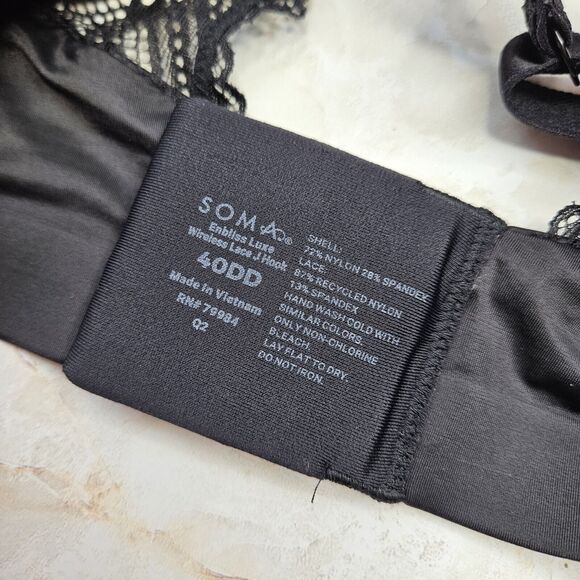 Soma Enbliss Luxe Wireless Lace J Hook Size 40DD Black Bra - Picture 3 of 3